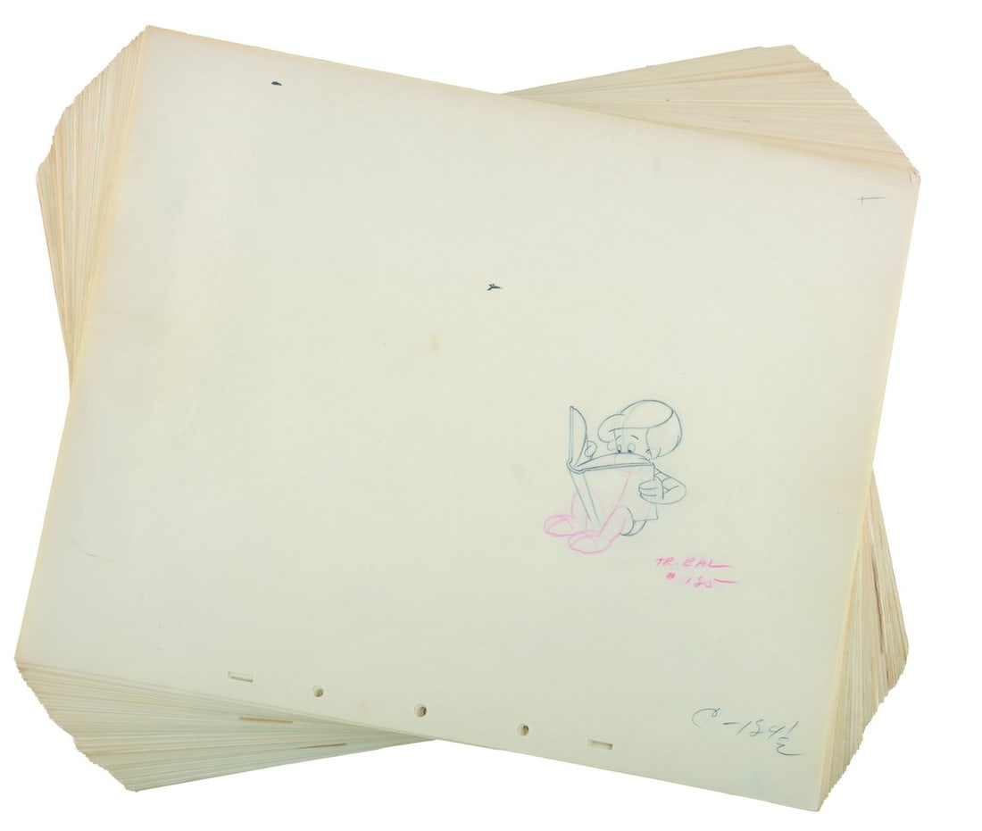 A Large Collection of "The Reluctant Dragon" Production Drawings.: (Disney, 1941) A very large collection of 188 production drawings from the animated “The Reluctant Dragon.” Included are sequences of The Boy reading a book and The Father worried about the dr