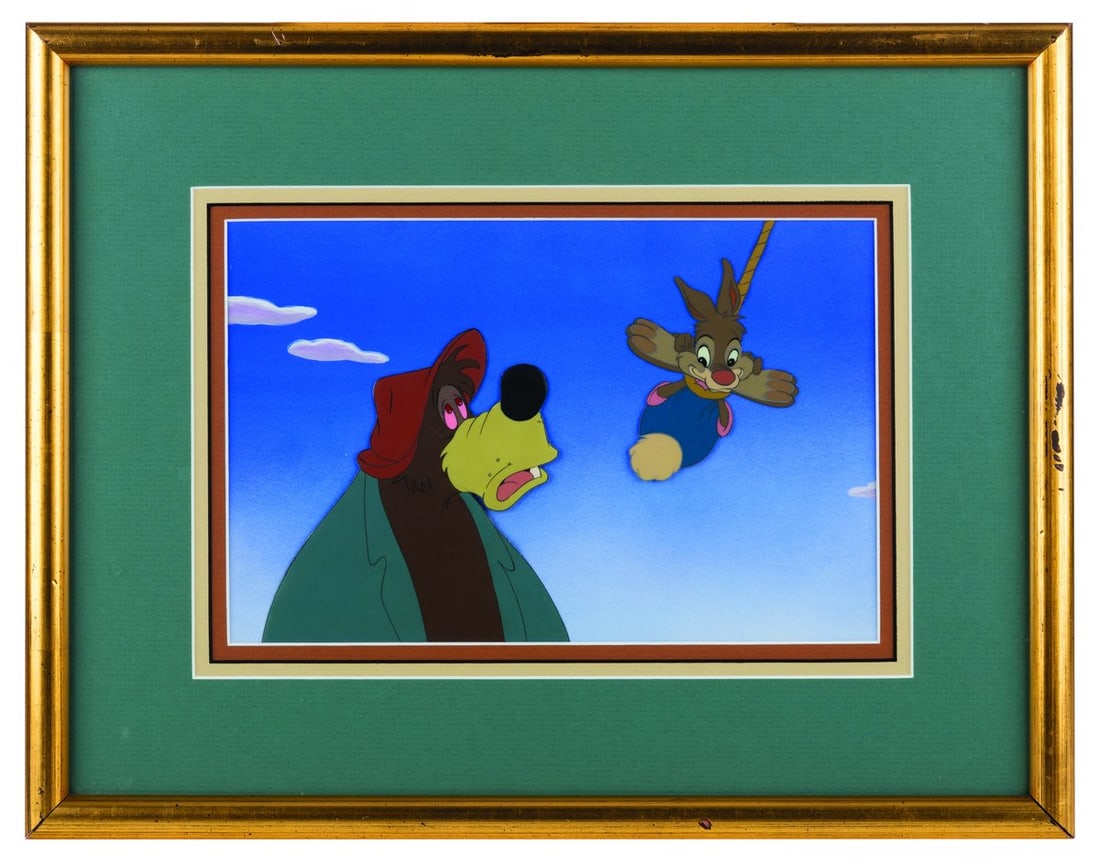 A "Song of the South" Original Production Cel.: (Disney, 1946) A framed original multi-layer production cel of Br'er Bear and Br'er Rabbit from "Song of the South." Br'er Bear has an image size of 4.75" x 4.75," and Br'er Rabbit has an image size o