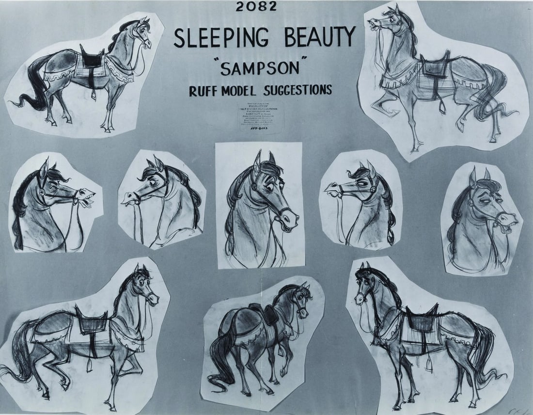 A “Sleeping Beauty?? Samson Photostat Model Sheet.: (Disney, 1959) A framed original photostat model sheet of Samson for "Sleeping Beauty,” featuring the early spelling of the character's name “Sampson.” Model sheets such as these were ta