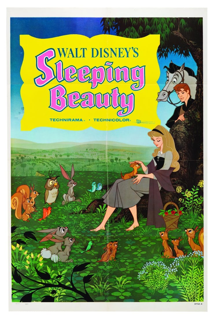 A "Sleeping Beauty" Style B One-Sheet.: (Disney, 1959) A style B one-sheet from the original release of Walt Disney's "Sleeping Beauty." Measuring 27" x 41", the poster is in very good condition with light edge wear along the fold lines and