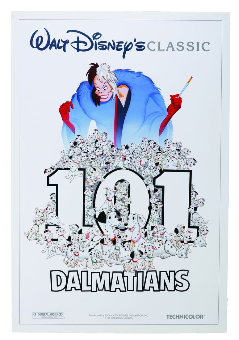 A "101 Dalmatians" Re-Release One-Sheet.: (Disney, 1991) An original one-sheet for the 1991 theatrical re-release of Walt Disney’s classic “101 Dalmatians.” Measuring 27" x 40", the poster is in very good condition with light crease