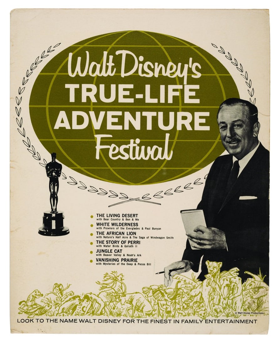 A Walt Disney’s True-Life Adventure Festival Press Kit.: (Disney, 1964) A press kit for Walt Disney’s True-Life Adventure Festival, a series of six screenings each featuring a full-length "True-Life" film, a two-reel subject from the series, and an animat