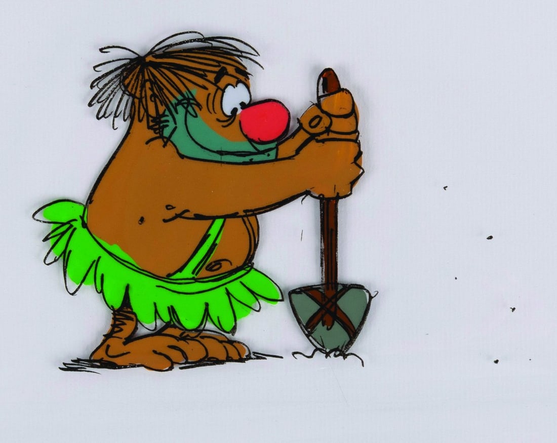 A “Get the Message?? Original Production Cel.: (Disney, 1971) An original production cel of the Caveman from the educational short “Get the Message," directed by Disney Legend Les Clark, one of Walt's Nine Old Men. The Caveman has an image size