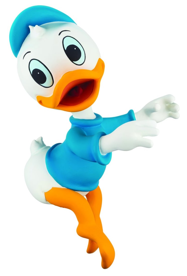 A Dewey Disney Store Display Figure.: (Disney, 1990s-2000s) A Disney Store display figure of Donald Duck's nephew Dewey. Measuring 12" x 17" x 26" tall, the fiberglass figure is in very good condition with light wear.