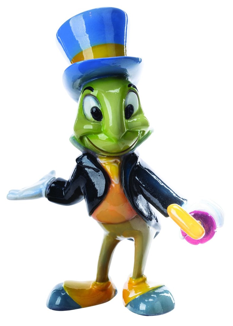 A Jiminy Cricket Store Display Figure.: (Disney, 1990s-2000s) A Disney Store display figure of Jiminy Cricket from "Pinocchio." Measuring 6" x 9.25" x 13.5" tall, including its rod, the fiberglass figure displays in very good condition with