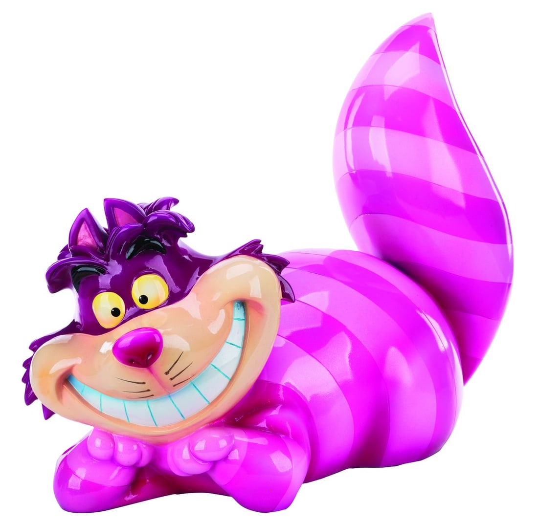 A Disney Store Cheshire Cat Display Figure.: (Disney, 1990s-2000s) A Disney Store display figure of the Cheshire Cat with his distinctive pink stripes, toothy grin and goofy yellow eyes. Measuring 12" x 25" x 21" tall, the figure is in very good