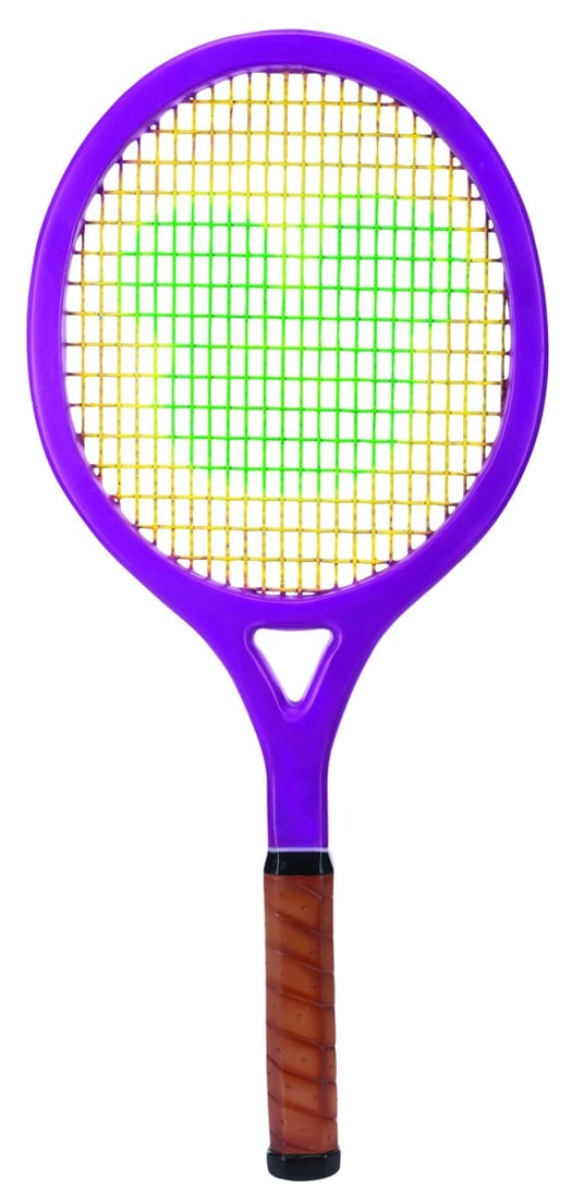 A Disney Store Tennis Racquet Display Prop.: (Disney, 1990-2000s) A large fiberglass tennis racquet created for a Disney Store display. The netting and the bottom of the handle feature a Mickey Mouse head silhouette. Measuring 14" x 1.5" x 32" t
