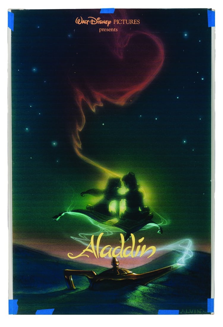 A Set of "Aladdin" Poster Development Concepts.: (Disney, 1992) A trio of printed "Aladdin" early poster concepts from the collection of artist Bill Wallen, one featuring an outline of Robin Williams' Genie made of stars. Measuring 20.25" x 30.25" e