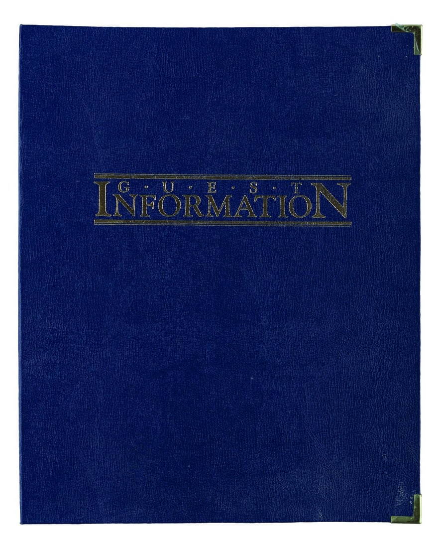 A 1985 Disneyland Hotel Guest Information Book.: (Disneyland Hotel, 1985) A Disneyland Hotel Guest Information packet. Included within are a room service menu, a hotel map, amenities, a jogging guide, a shopping guide, a history of the hotel, a Tenn