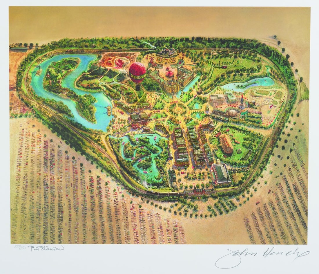 A Multi-Signed Disneyland Map Triptych. - 2