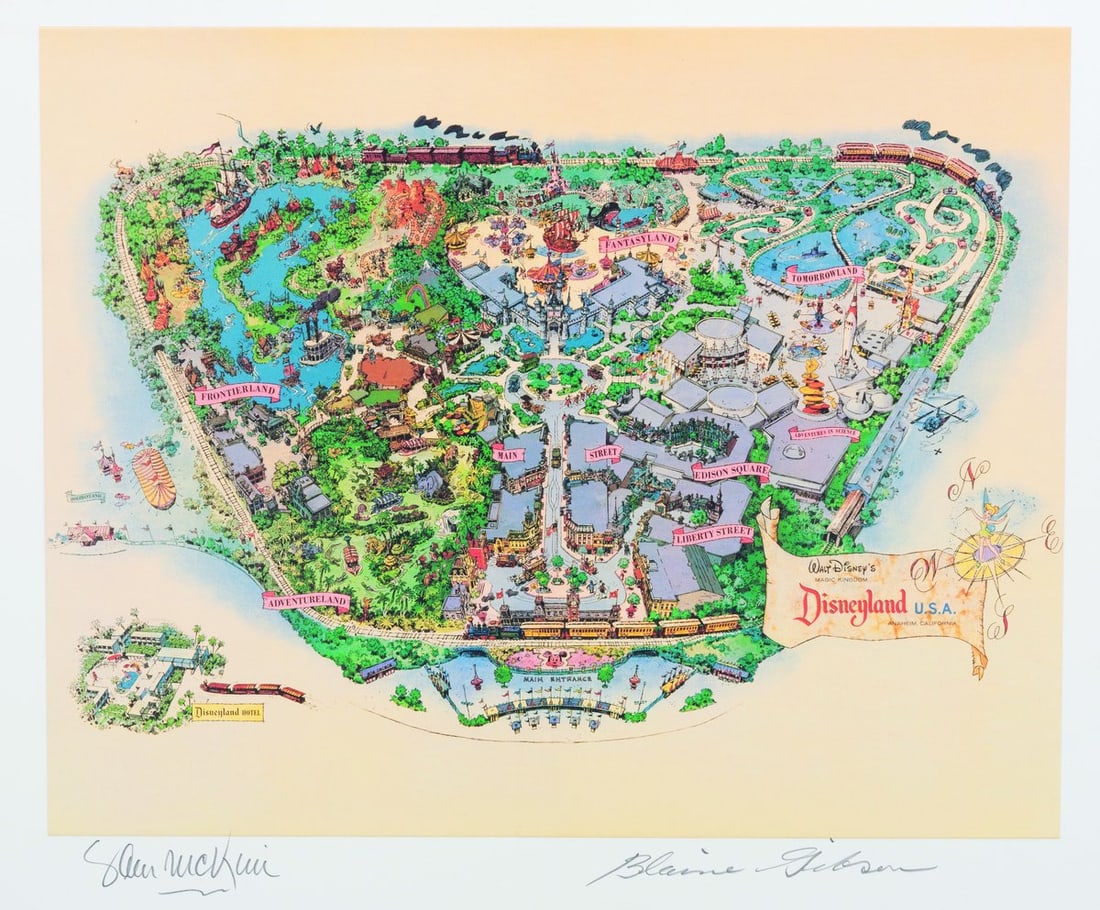 A Multi-Signed Disneyland Map Triptych. - 3