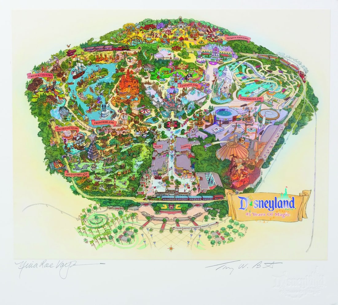 A Multi-Signed Disneyland Map Triptych. - 4