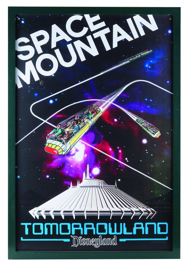 A "The Goldbergs" Space Mountain Poster Prop.: (ABC, 2019) A prop Space Mountain attraction poster from the season 7 premiere of the sitcom "The Goldbergs." This framed print is seen on-screen behind the Goldbergs at the Main Gate as star Wendi Mc