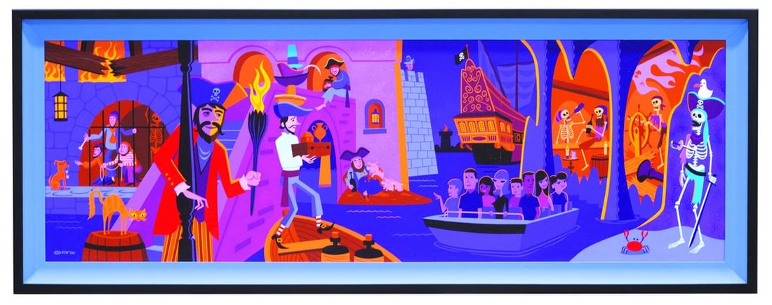 The SHAG Pirates of the Caribbean 50th Anniversary Original Painting.: (SHAG, 2017) The original "Scoundrels and Skeletons," painting by SHAG, commemorating the 50th anniversary of Pirates of the Caribbean. This painting of the New Orleans Square attraction was originall