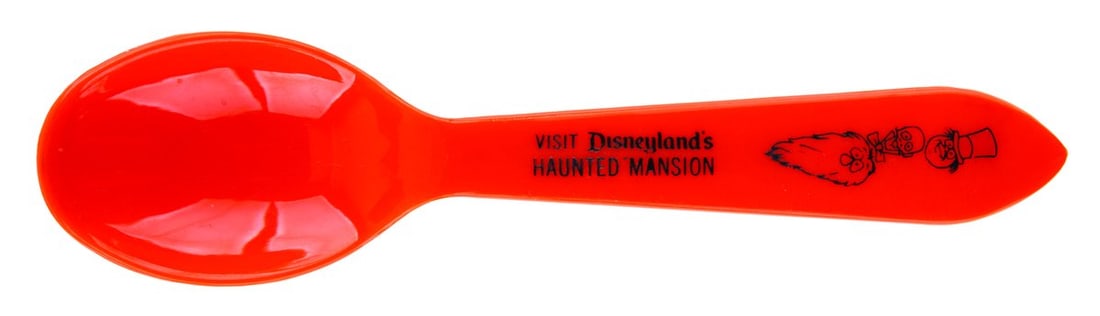 A Haunted Mansion "I Scream Sundae" Ice Cream Spoon.: (Disneyland, 1969) A rare spoon from the grand opening of The Haunted Mansion. In honor of Disneyland’s newest attraction, Carnation Ice Cream Plaza held a special "I Scream Sundae" event, which inc