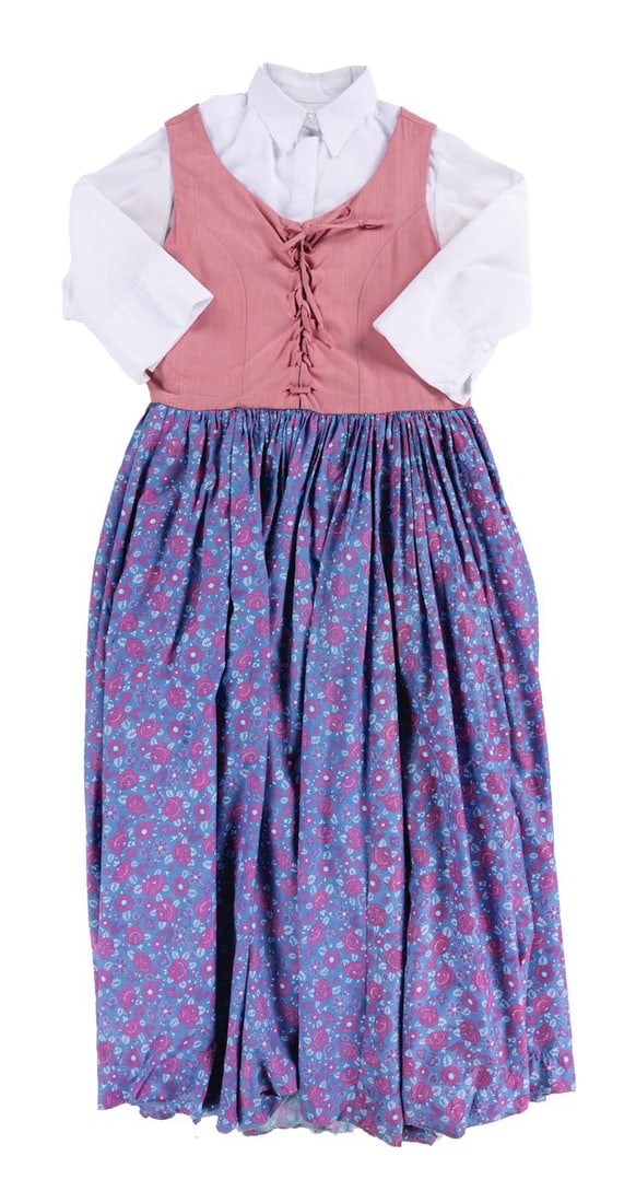 A Liberty Square Female Cast Member Costume.: (Walt Disney World, 2010s) A female costume blouse and dress worn by Cast Members working in Liberty Square at the Magic Kingdom. The blouse is labeled a size S and the dress 08x36, both in good condi
