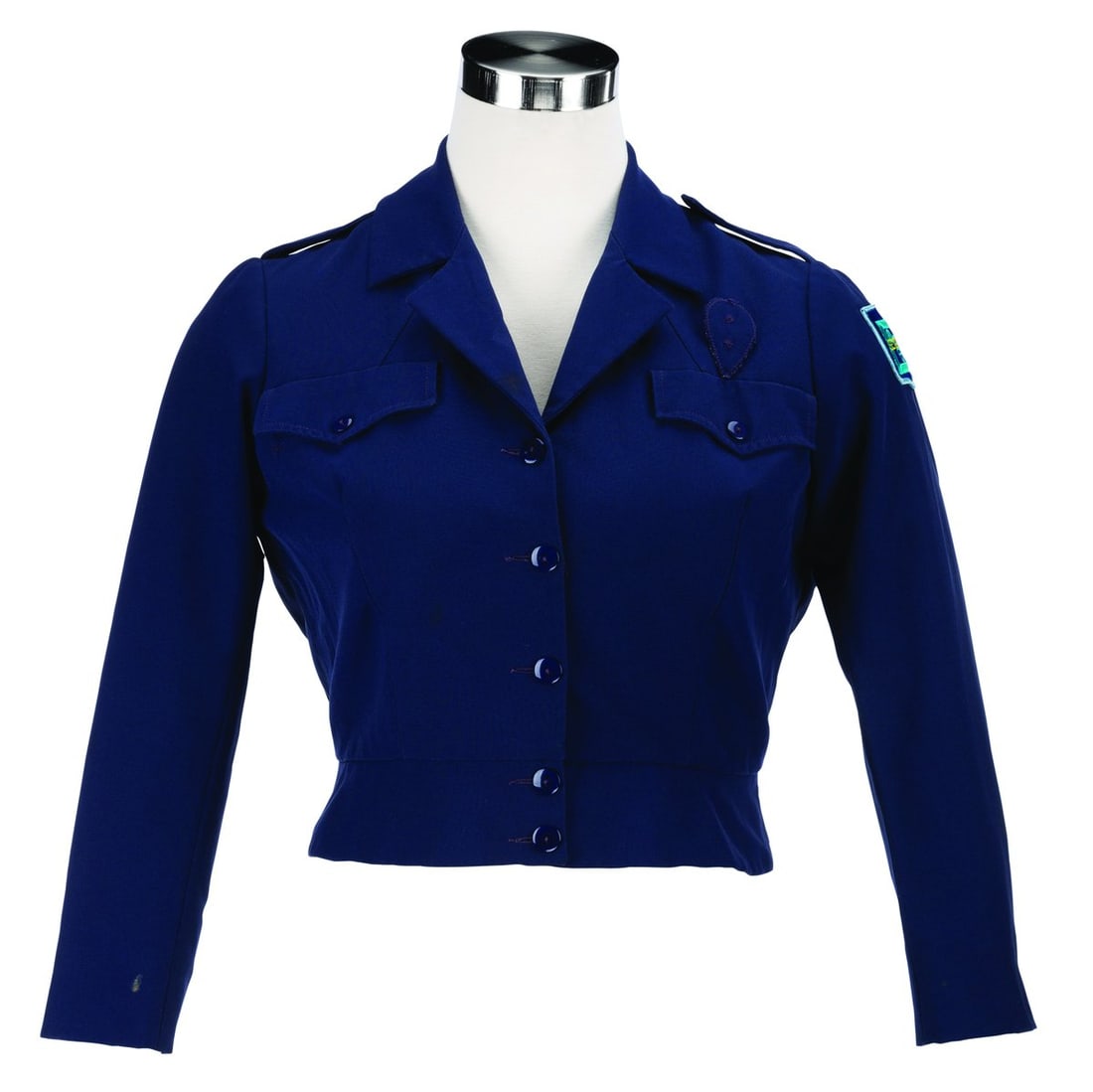 A Disney-MGM Studios Security Jacket.: (Disney-MGM Studios, 1989-2008) A Security jacket worn by Cast Members working at Disney-MGM Studios. Labeled a size 18, the jacket displays in very good condition with a large stain on the lapel and