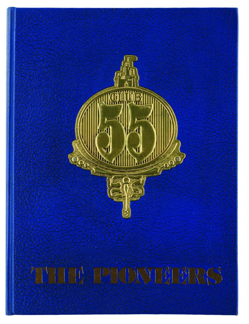 A Cast Member Club 55: The Pioneers Book.: (Disneyland, 1975) A Disneyland 20th anniversary book celebrating Club 55: the elite group of Cast Members who had worked at the Park since opening day. Formatted like a school yearbook, each Club mem