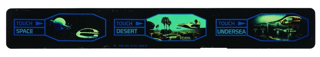 An EPCOT Horizons Path Selection Translight.: (EPCOT, 1980s-90s) A backlit translight screen from a Horizons ride vehicle. Opened in 1982 along with EPCOT, Future World's Horizons gave Guests a glimpse into humanity's possible futures. This