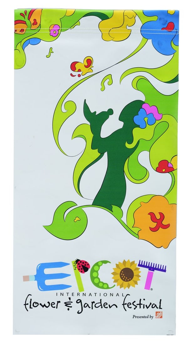 An Epcot Flower & Garden Festival Home Depot Banner.: (Epcot, 2006-2009) A double-sided banner for the Epcot International Flower & Garden Festival featuring the logo of event sponsor Home Depot. Measuring 17" x 33.75", the banner is in very good