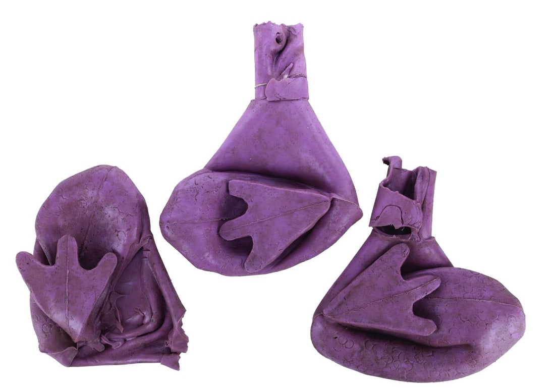 A Collection of Journey Into Imagination Figment Feet Forms.: (EPCOT Center, 1983) A collection of three latex feet forms for a Figment animatronic from the original Journey Into Imagination attraction. Measuring 9" x 11.5" each, with soiling, tears, wear, and