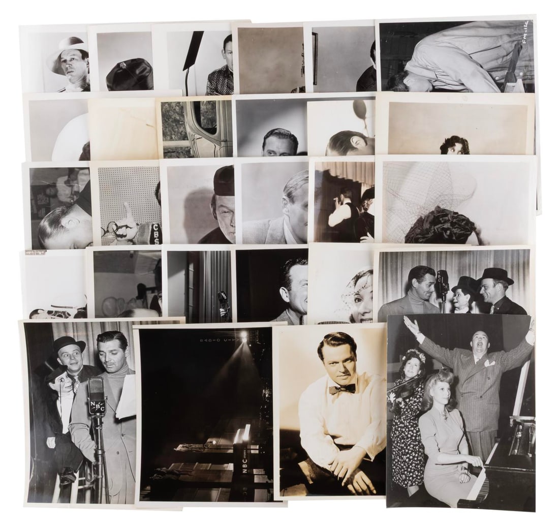 A Large Collection of Radio Era Photos.: (Various Networks, 1930s-50s) A collection of 28 publicity photos of celebrities from the golden age of radio. Prints include Orson Welles, Jack Benny, Gracie Allen, Fred Allen, Fibber McGee, and
