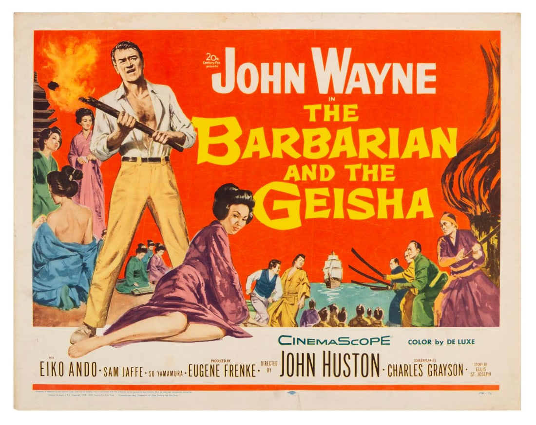 A "The Barbarian and the Geisha" Half-Sheet.: (20th Century Fox, 1958) A half-sheet for John Huston's “The Barbarian and the Geisha,” starring John Wayne and Eiko Ando. Measuring 22" x 28", the poster is in good condition with light