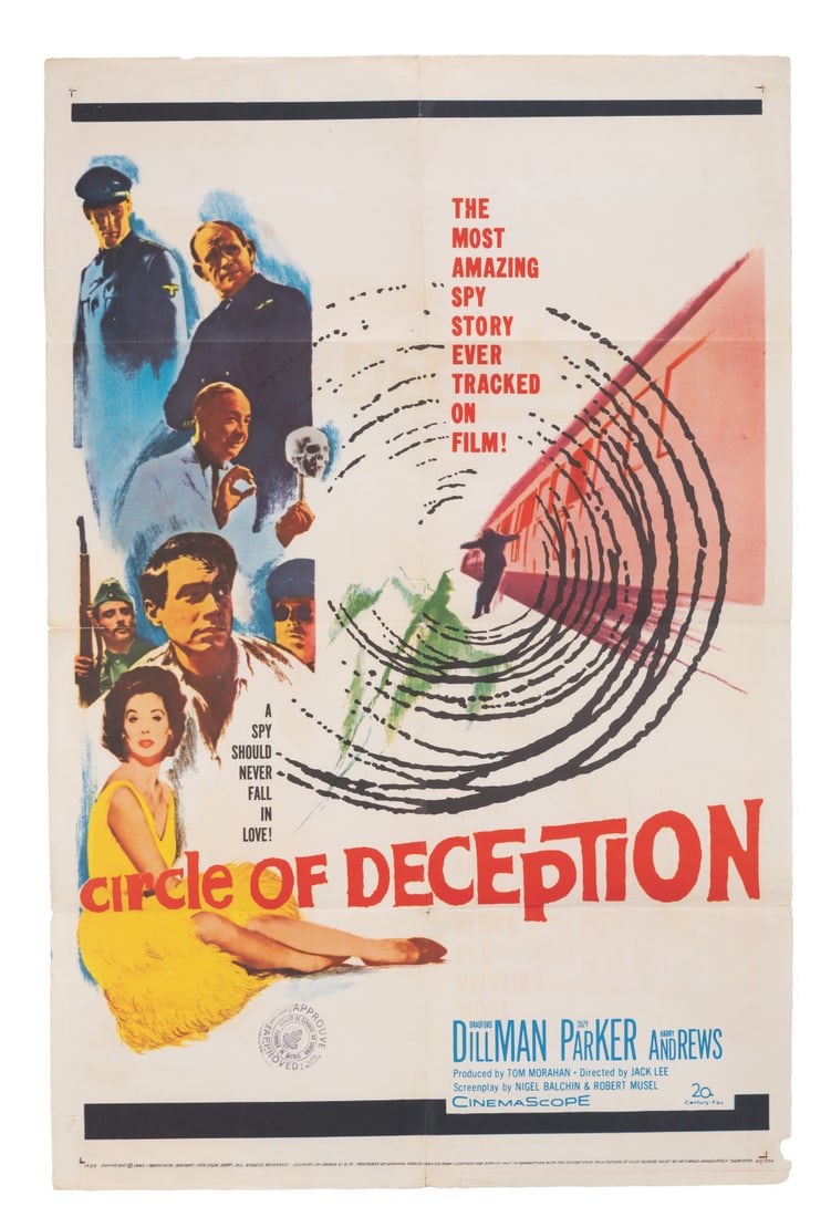 A "Circle of Deception" One-Sheet.: (20th Century Fox, 1960) An original theatrical release one-sheet for the CinemaScope film "Circle of Deception." Measuring 27” x 41”, the poster displays in good condition with wear