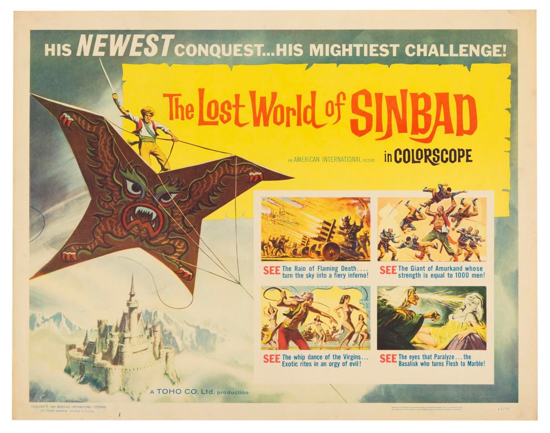 A "The Lost World of Sinbad" Half-Sheet.: (American International Pictures, 1963) A half-sheet for the Japanese import "The Lost World of Sinbad," originally titled "Samurai Pirate." Measuring 20" x 28", the poster is in very good condition