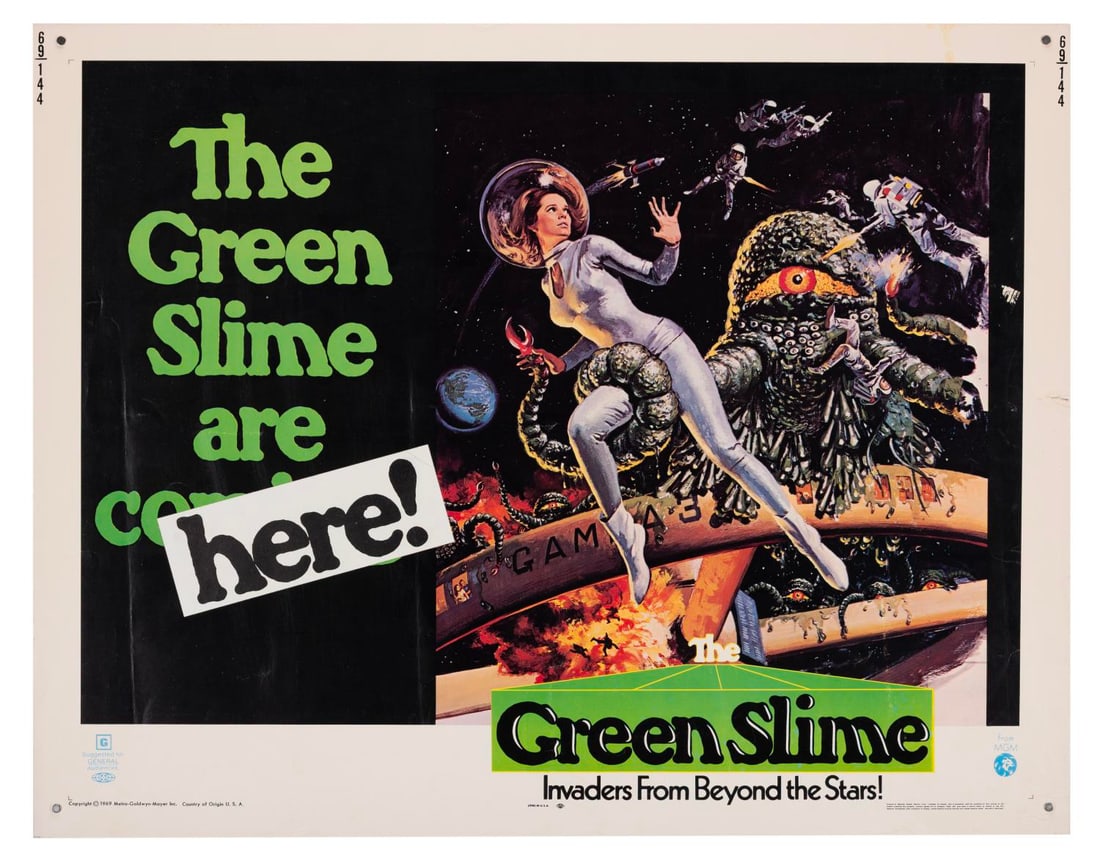 A “The Green Slime?? Half-Sheet.: (Toei/MGM, 1968) A half-sheet for “The Green Slime,” a Japanese production with Western actors. Excerpts from the film were used in the pilot episode of Mystery Science Theater 3000. Measuring