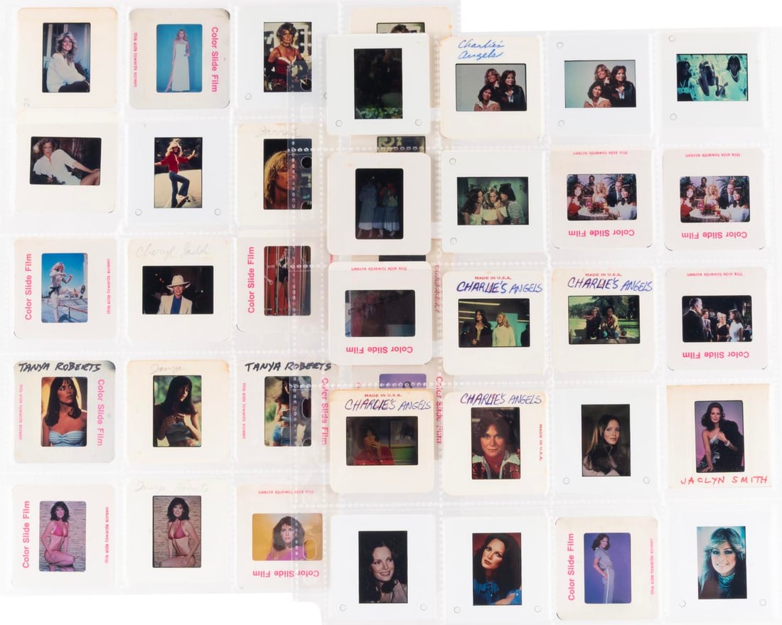 A "Charlie's Angels" Publicity Slide Collection.: (ABC, 1976) A large collection of 40 35mm slides of publicity photos from “Charlies Angels.” Included are portraits and headshots of the Angels, Farrah Fawcett, Cheryl Ladd, Tanya Roberts,