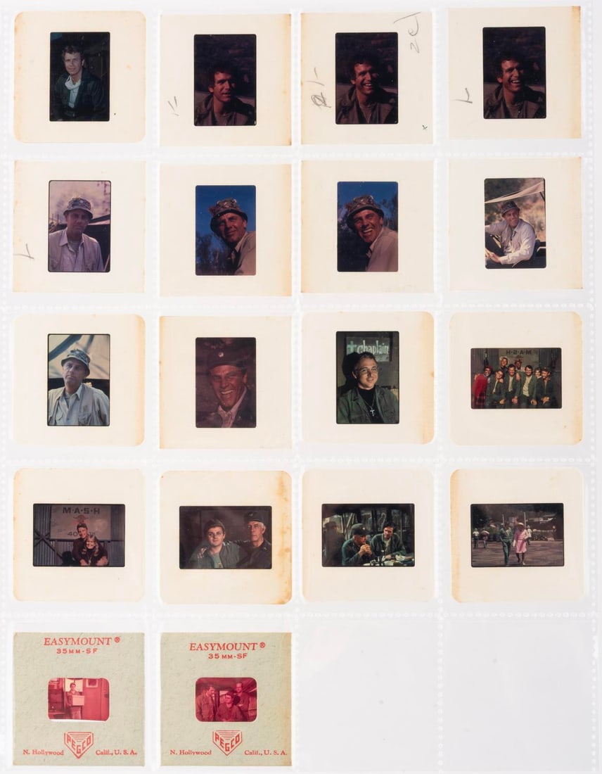"M*A*S*H" Television Series Publicity Slides.: (Warner Bros., 1978-81) A collection of 18 35mm slides of publicity photos from the "M*A*S*H" television series. Photos of the cast, include Alan Alda, Wayne Rogers, McLean Stevenson, Harry Morgan, Ga