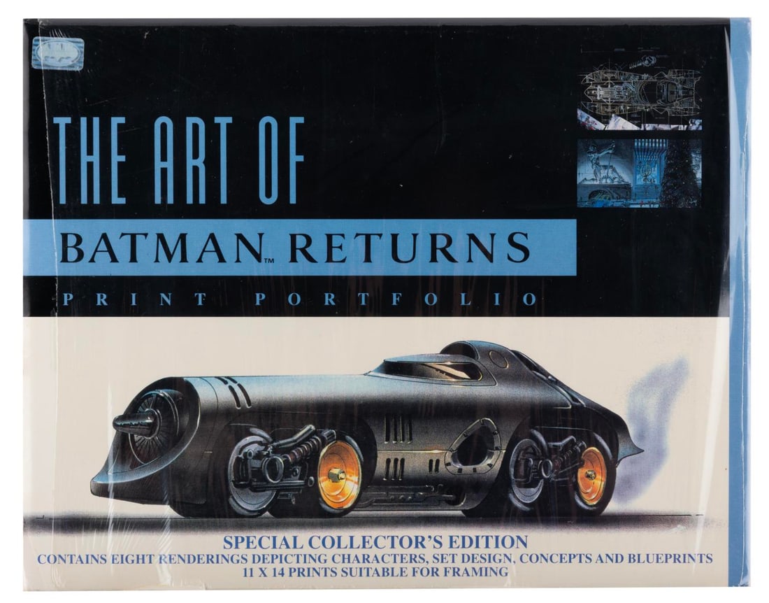 A The Art of Batman Returns Set of Prints.: (Warner Bros., 1992) A The Art of Batman Returns Print Portfolio, containing eight prints of characters, set designs, and concepts from the blockbuster Tim Burton film. Measuring 11" x 14" each, the