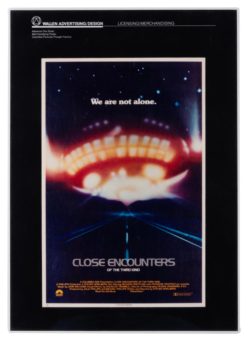 A “Close Encounters of the Third Kind?? Teaser Presentation Board.: (Columbia, 1977) A laminated presentation board of the teaser one-sheet for Steven Spielberg’s “Close Encounters of the Third Kind.” Measuring 11.25” x 17.25”, the laminated boar