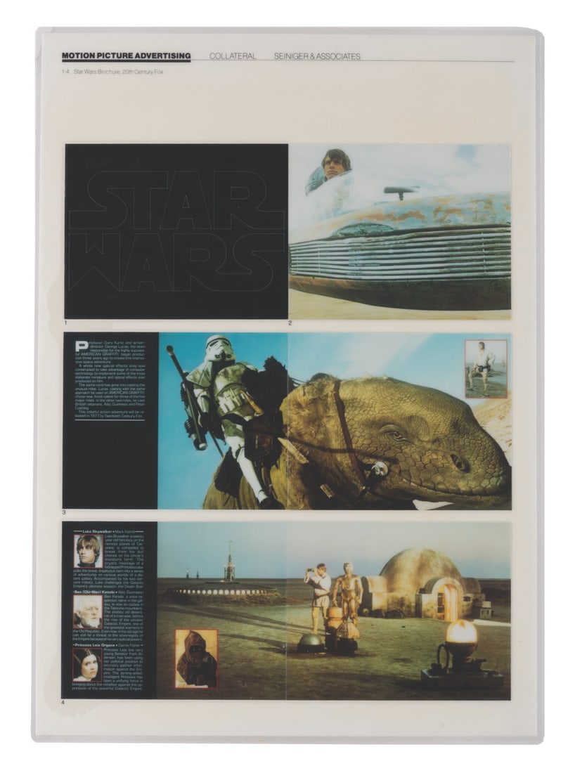 A "Star Wars" Bid Brochure Presentation Board.: (20th Century Fox, 1977) A laminated presentation board for an early "Star Wars" bid brochure designed by famed movie poster creators Seiniger & Associates. Measuring 12.25" x 17.25", the presentation