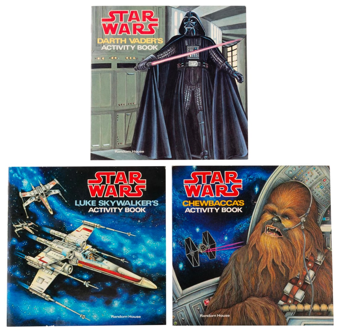 Three Star Wars Activity Books.: (Random House, 1979) Three Star Wars Activity books, including Luke Skywalker’s Activity Book, Darth Vader’s, and Chewbacca’s. Measuring 8" x 8" each, the books are in very good condition with s
