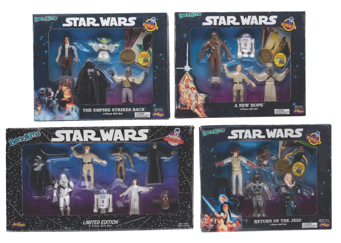 A Collection of Star Wars BendEms Figure Sets.: (JusToys, 1993/94) Four sets of Star Wars Bend-ems figurines. Included are four figure gift sets for “A New Hope,” “The Empire Strikes Back,” and “Return of the Jedi,” and an e