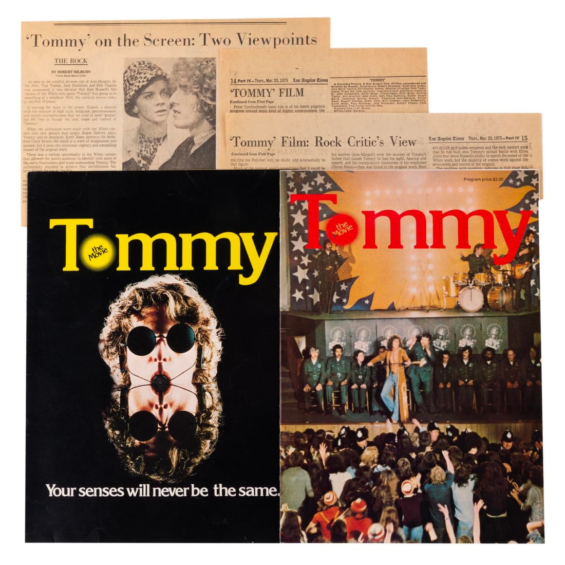 A The Who TOMMY Souvenir Movie Program.: (The Who, 1975) A souvenir program for the rock opera film “Tommy” starring The Who and Elton John. The 28-page book is filled with photos from the film. Also included is a bi-fold screening