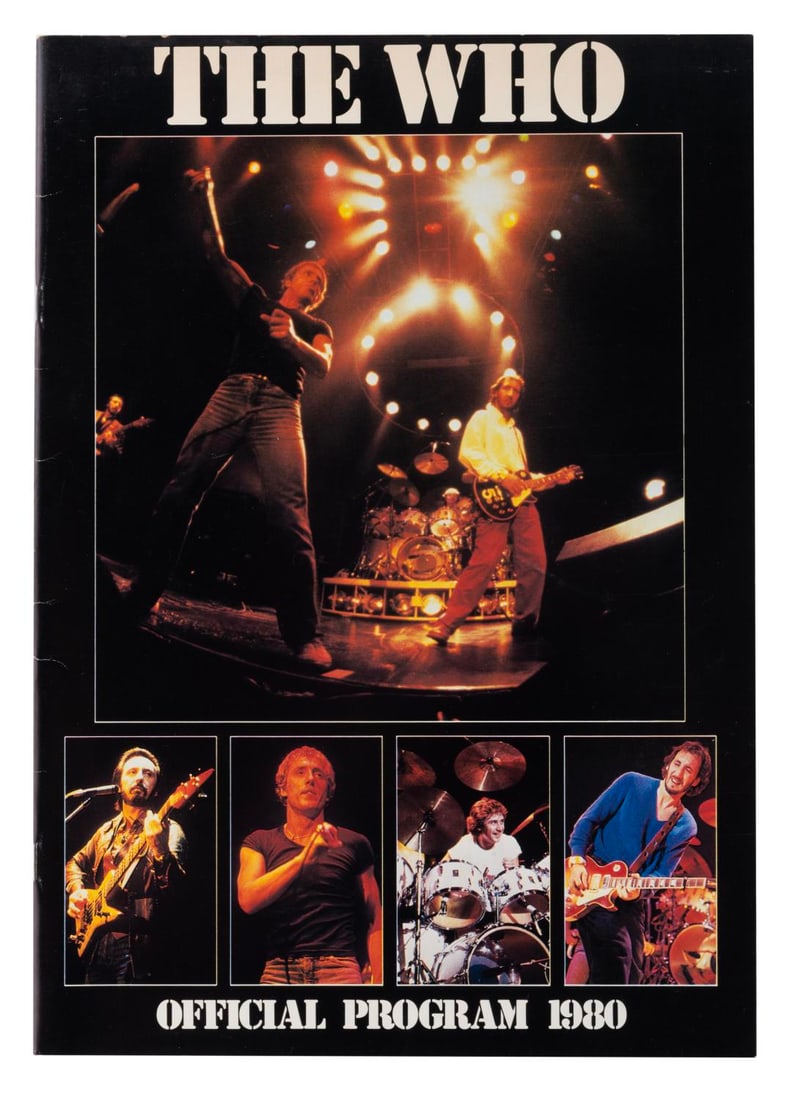 A The Who 1980 Concert Tour Souvenir Program.: (The Who, 1980) An official souvenir program for the Who's 1980 concert tour. Measuring 9.5" x 13.5", the 28-page program is in very good condition with light handling wear to the cover.