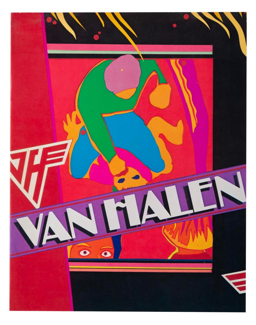 A 1981 Van Halen "Fair Warning" Souvenir Program.: (Van Halen, 1981) An oversized souvenir program from the Van Halen Fair Warning concert tour in 1981. The 16-page program is filled with photo collages of the band members. Measuring 11" x 14", the