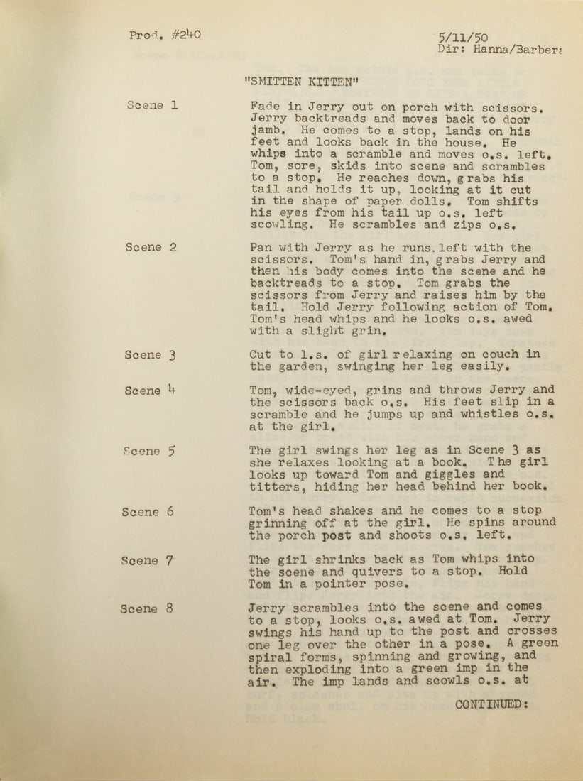 A Tom and Jerry "Smitten Kitten" Script. - 2