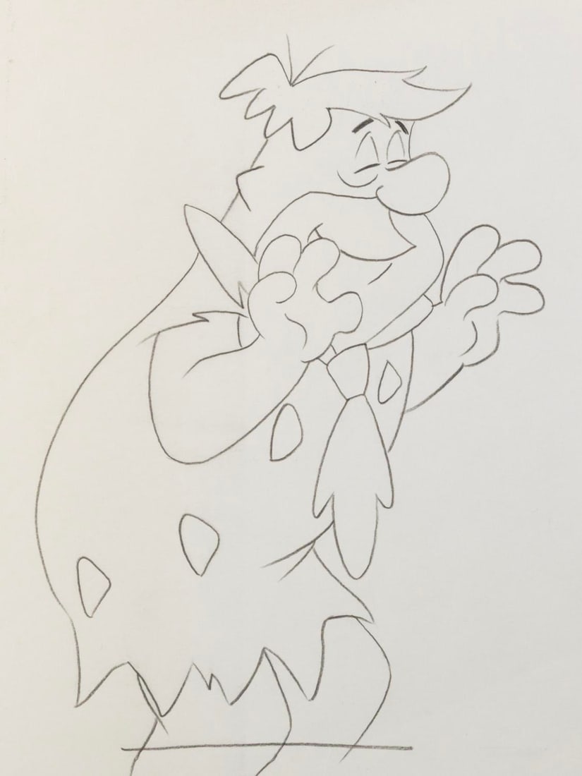 A Fred Flintstone Production Drawing.: (Hanna-Barbera, 1970s-80s) An original production drawing of Fred Flintstone from an unknown production. With a character size of 5” x 6.75” on 10.5” x 12.5” animation paper,