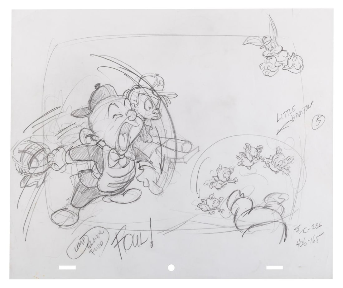A “Tiny Toon Adventures?? Production Drawing.: (Warner Bros., 1991) An original production drawing from the “Tiny Toon Adventures” episode “K-Acme TV.” From the segment of the episode titled “The Blunder Years,” the