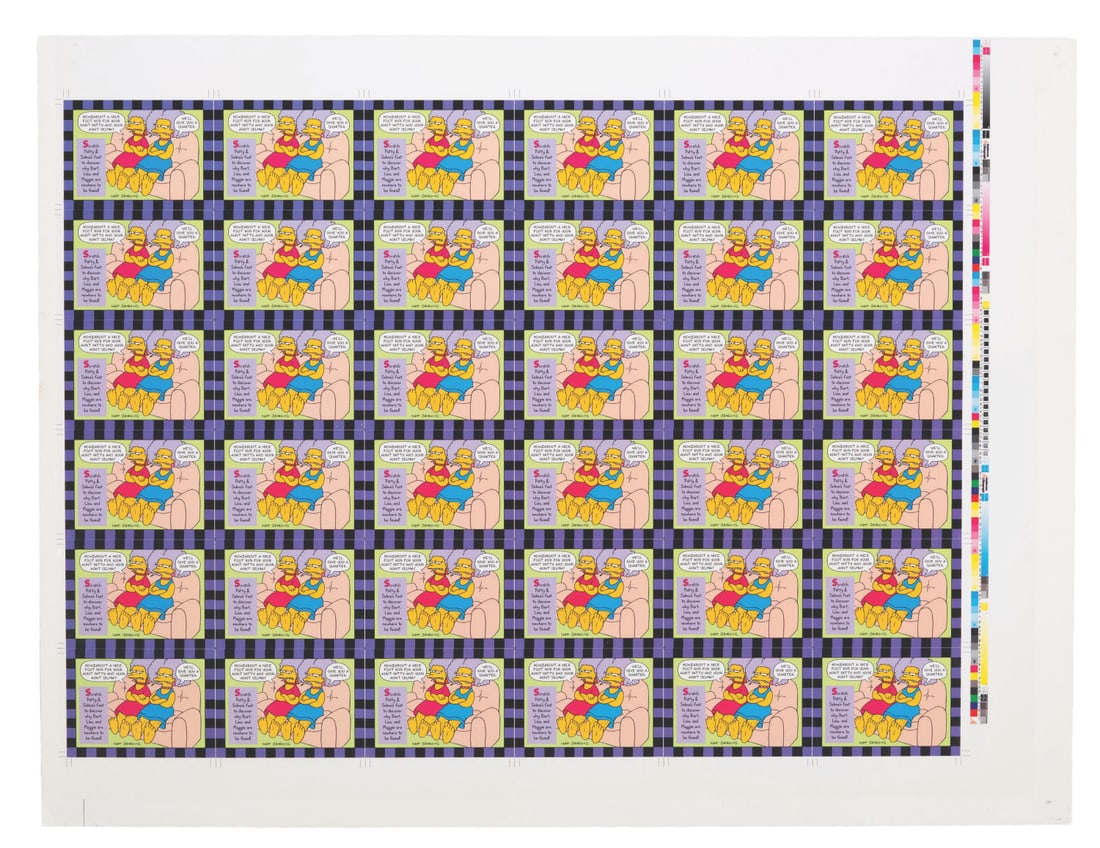 A Sheet of Simpsons Patty & Selma Scratch and Sniff Chase Cards.: (Skybox, 1994) A full sheet of Patty & Selma scratch and sniff cards from The Simpsons Series II trading card series. "Smell-O-Rama" chase cards were found with one card in every three packs.