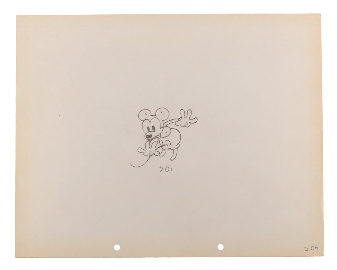 A “The Mad Doctor?? Mickey Mouse Production Drawing.: (Disney, 1933) An original production drawing of Mickey Mouse from “The Mad Doctor.” With an image size of 2.75” x 2.75” on 9.5” x 12” animation paper, the graphite