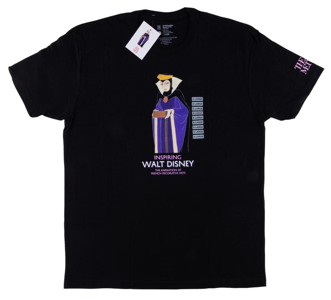 A Souvenir "Snow White" Evil Queen T Shirt from The Met.: (The Met, 2021) A souvenir "Snow White and the Seven Dwarfs" Evil Queen t-shirt from the Inspiring Walt Disney: The Animation of French Decorative Arts exhibition at the Metropolitan Museum of Art.