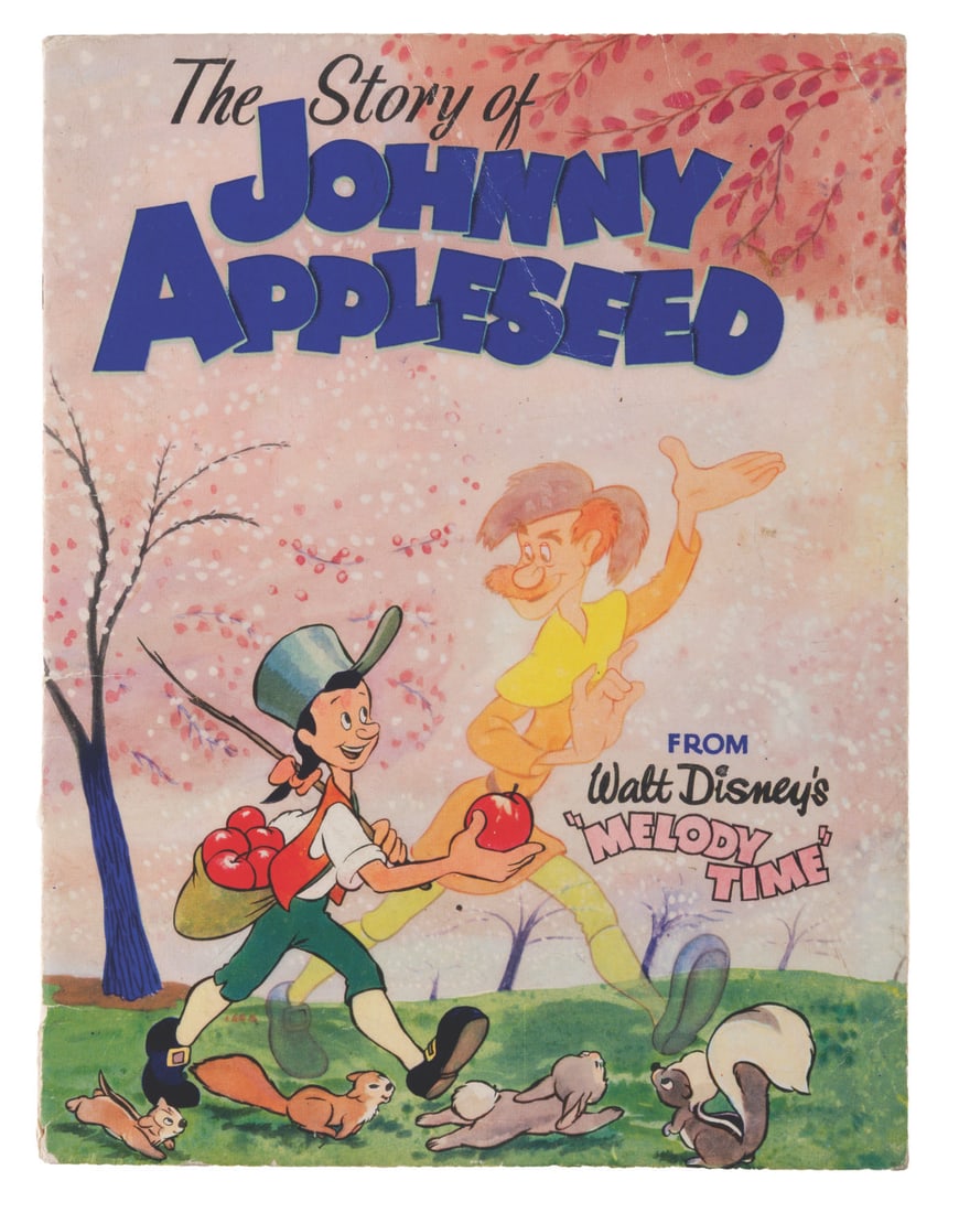 A The Story of Johnny Appleseed Book.: (Sentinel Printing, 1950s) A softcover The Story of Johnny Appleseed book based on the sequence of the same name from the musical anthology film "Melody Time." Measuring 7" x 9.25", the book is in