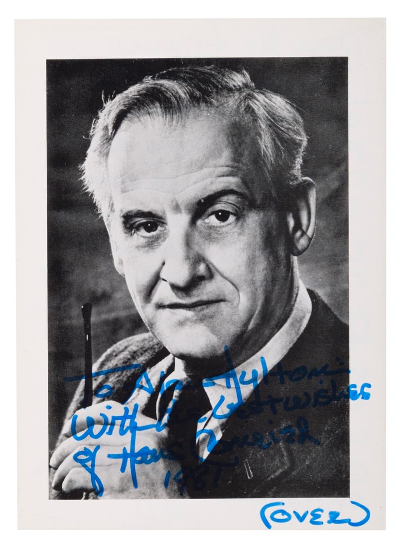 A Hans Conried Signed Photo with Personal Note.: (Conried, 1981) A photo of Hans Conried signed with a dedication and extensive personal note. Conried is known for voicing Captain Hook in Disney's "Peter Pan" and Snidely Whiplash in Jay Ward's