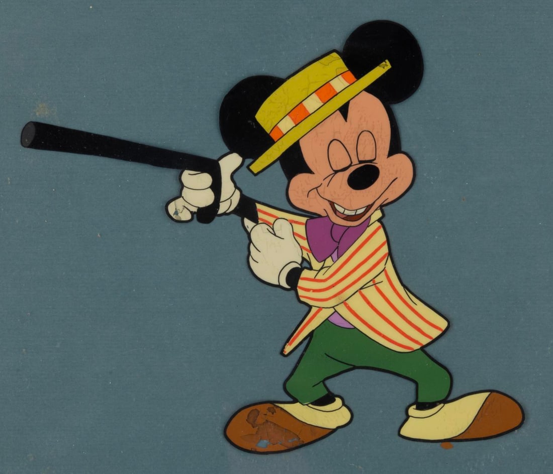 A Mickey Mouse Club "Fun with Music Day" Production Cel.: (Disney, 1955) An original production cel from The Mickey Mouse Club featuring Mickey in a dapper outfit from a “Fun with Music Day” segment. The cel is presented in its original Disneyland