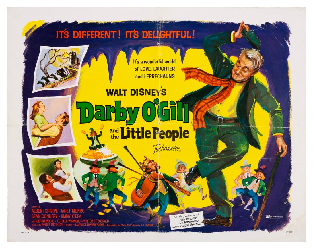 A “Darby O’Gill and the Little People?? Half-Sheet.: (Disney, 1959) A half-sheet for “Darby O’Gill and the Little People,” starring Albert Sharpe, Janet Monro, Sean Connery, and featuring several leprechauns. Measuring 20" x 28", the poster is